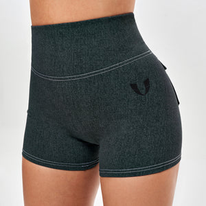 High Waist Cargo Shorts - Denim Green