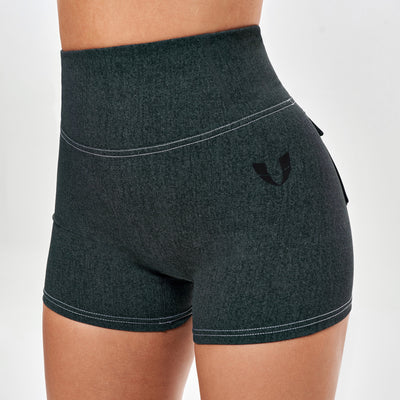 High Waist Cargo Shorts - Denim Green