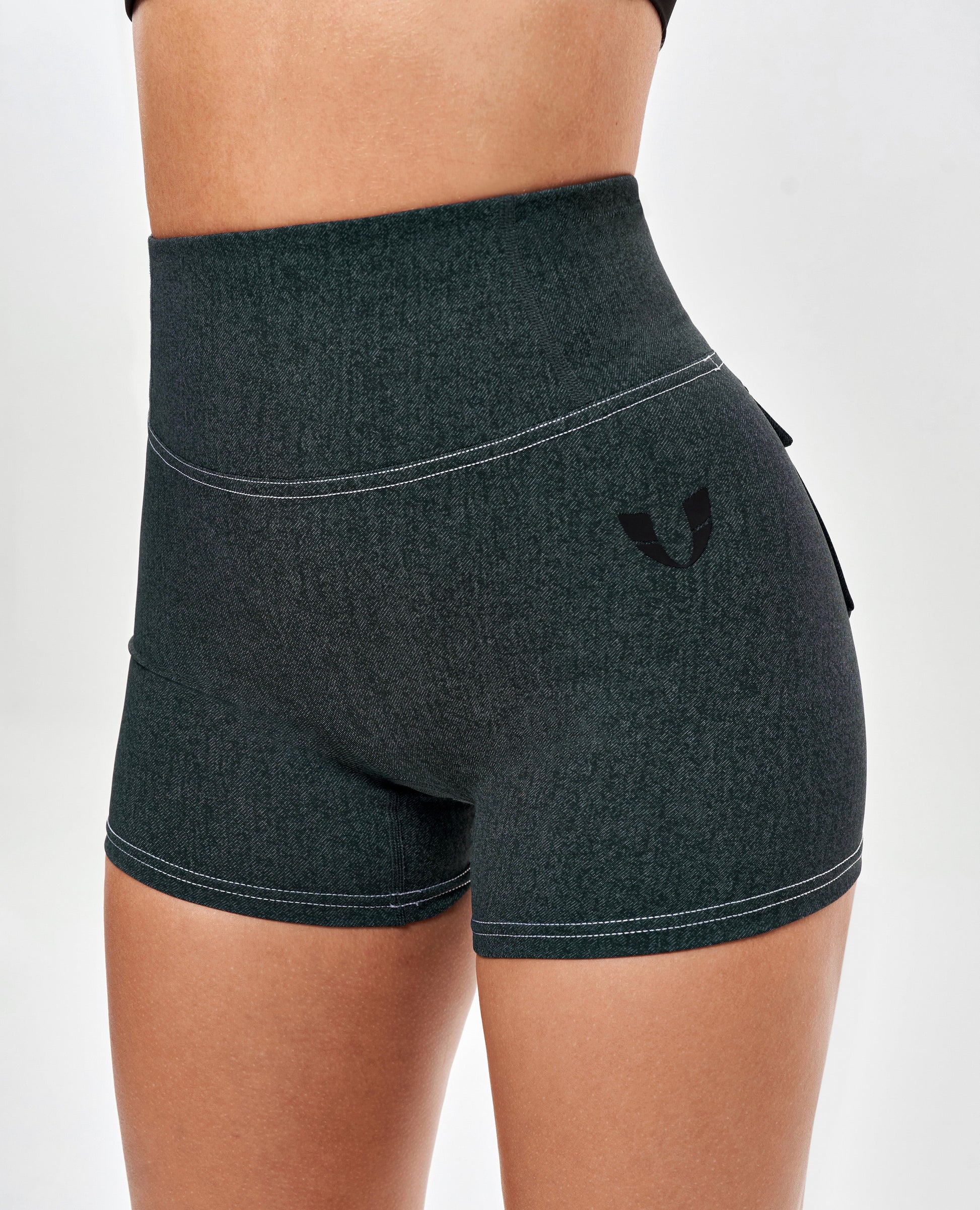 High Waist Cargo Shorts - Denim Green