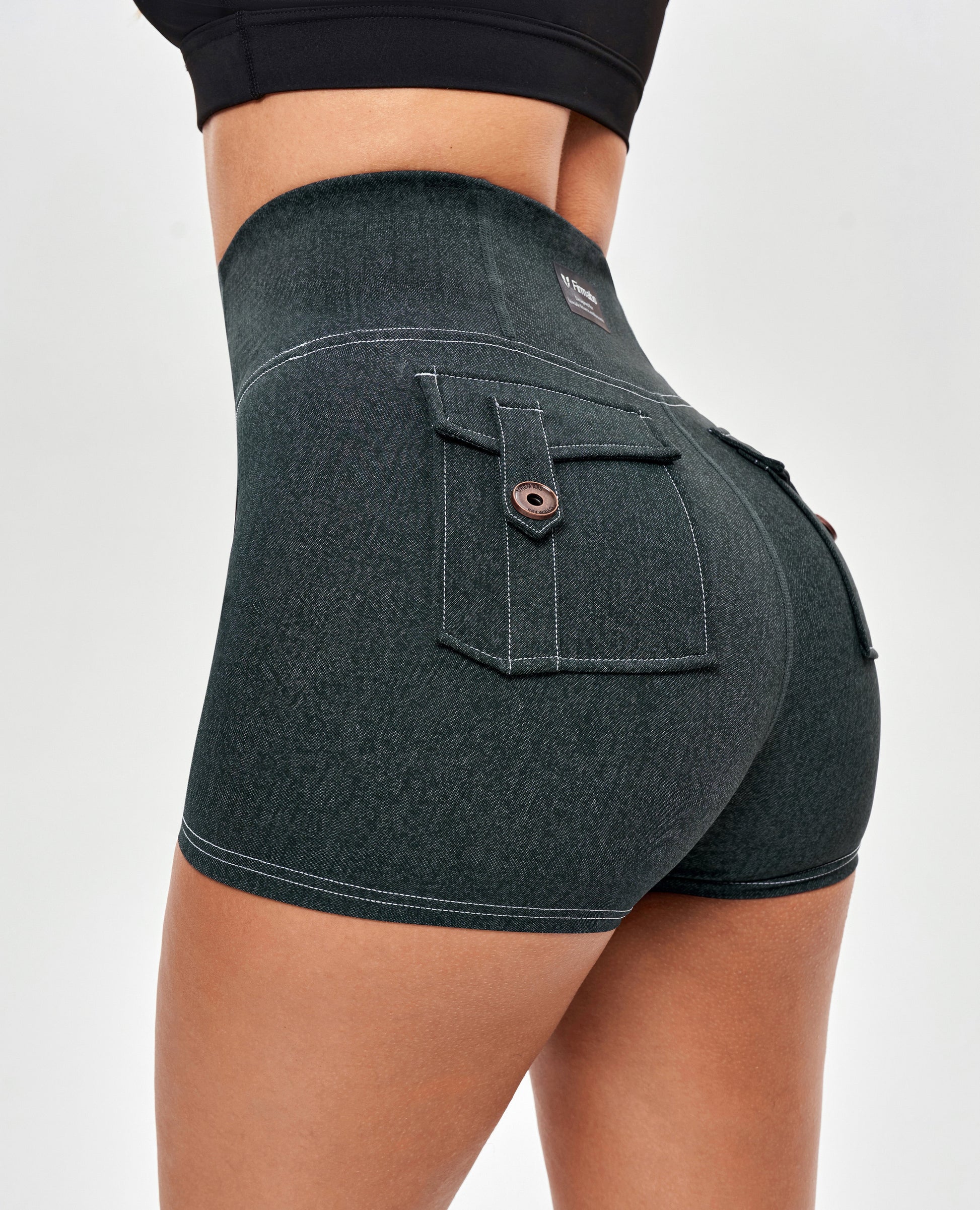 High Waist Cargo Shorts - Denim Green