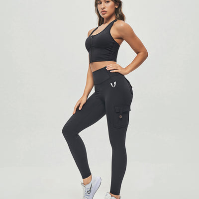 High Waisted Cargo Leggings - Black