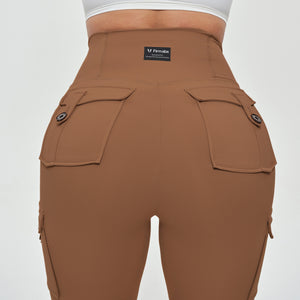 High Waisted Cargo Leggings - Brown
