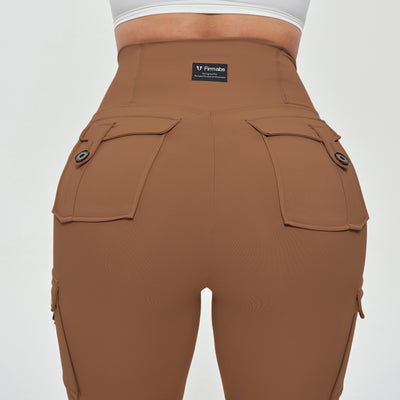 High Waisted Cargo Leggings - Brown
