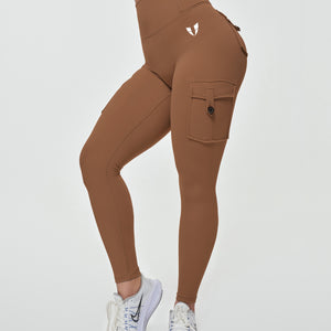 High Waisted Cargo Leggings - Brown