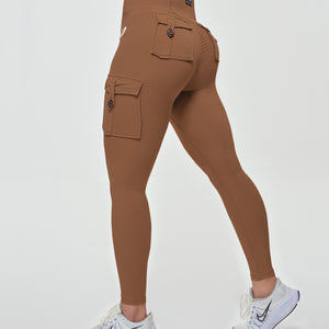 High Waisted Cargo Leggings - Brown