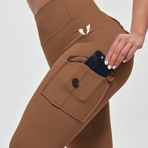 High Waisted Cargo Leggings - Brown