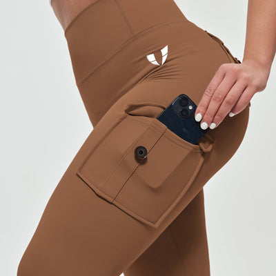 High Waisted Cargo Leggings - Brown