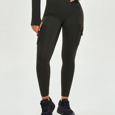 High Waisted Cargo Leggings - Deep Sea Green