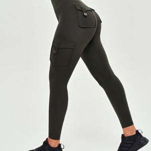 High Waisted Cargo Leggings - Deep Sea Green
