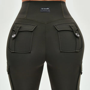 High Waisted Cargo Leggings - Deep Sea Green