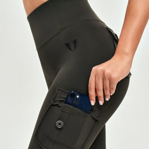 High Waisted Cargo Leggings - Deep Sea Green