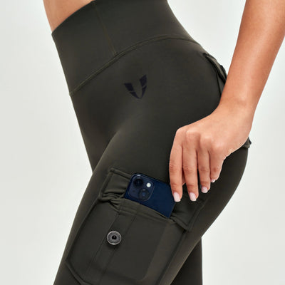 High Waisted Cargo Leggings - Deep Sea Green