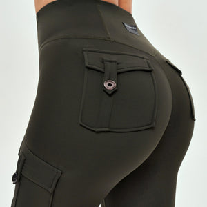 High Waisted Cargo Leggings - Deep Sea Green