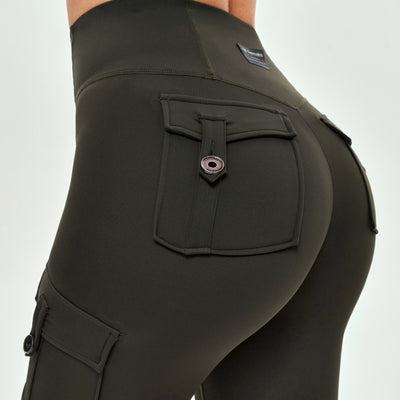 High Waisted Cargo Leggings - Deep Sea Green