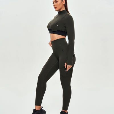 High Waisted Cargo Leggings - Deep Sea Green