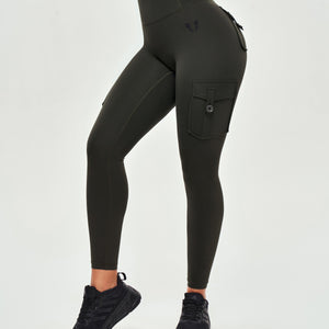 High Waisted Cargo Leggings - Deep Sea Green
