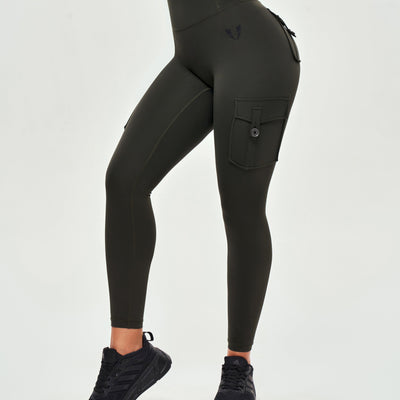 High Waisted Cargo Leggings - Deep Sea Green