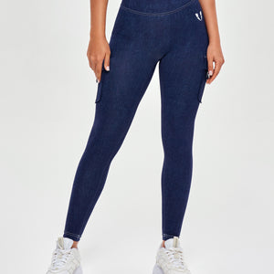 High Waisted Cargo Leggings - Denim Blue