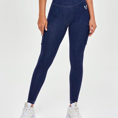 High Waisted Cargo Leggings - Denim Blue