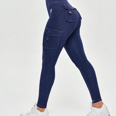 High Waisted Cargo Leggings - Denim Blue