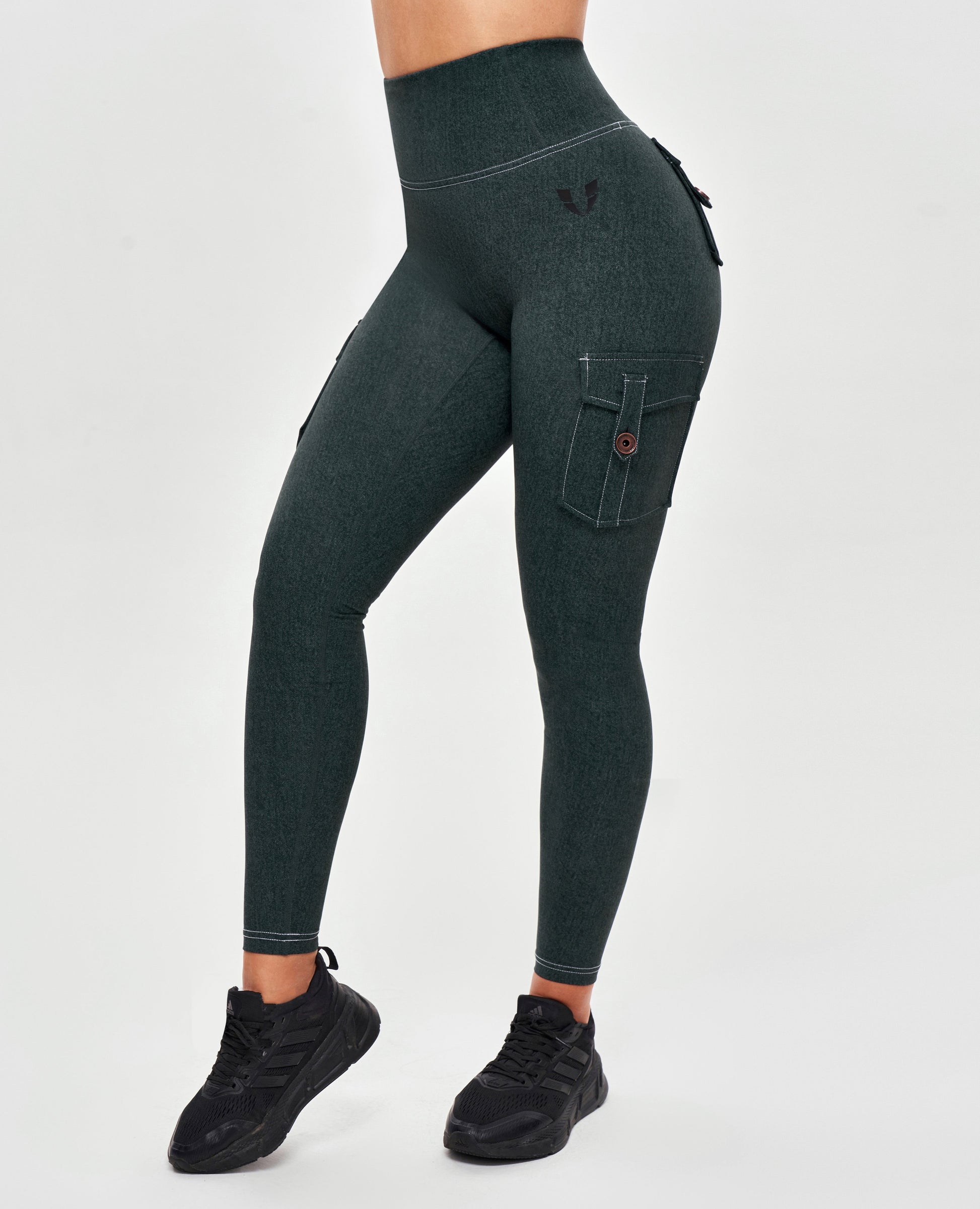 High Waisted Cargo Leggings - Denim Green