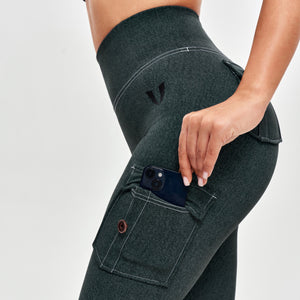 High Waisted Cargo Leggings - Denim Green
