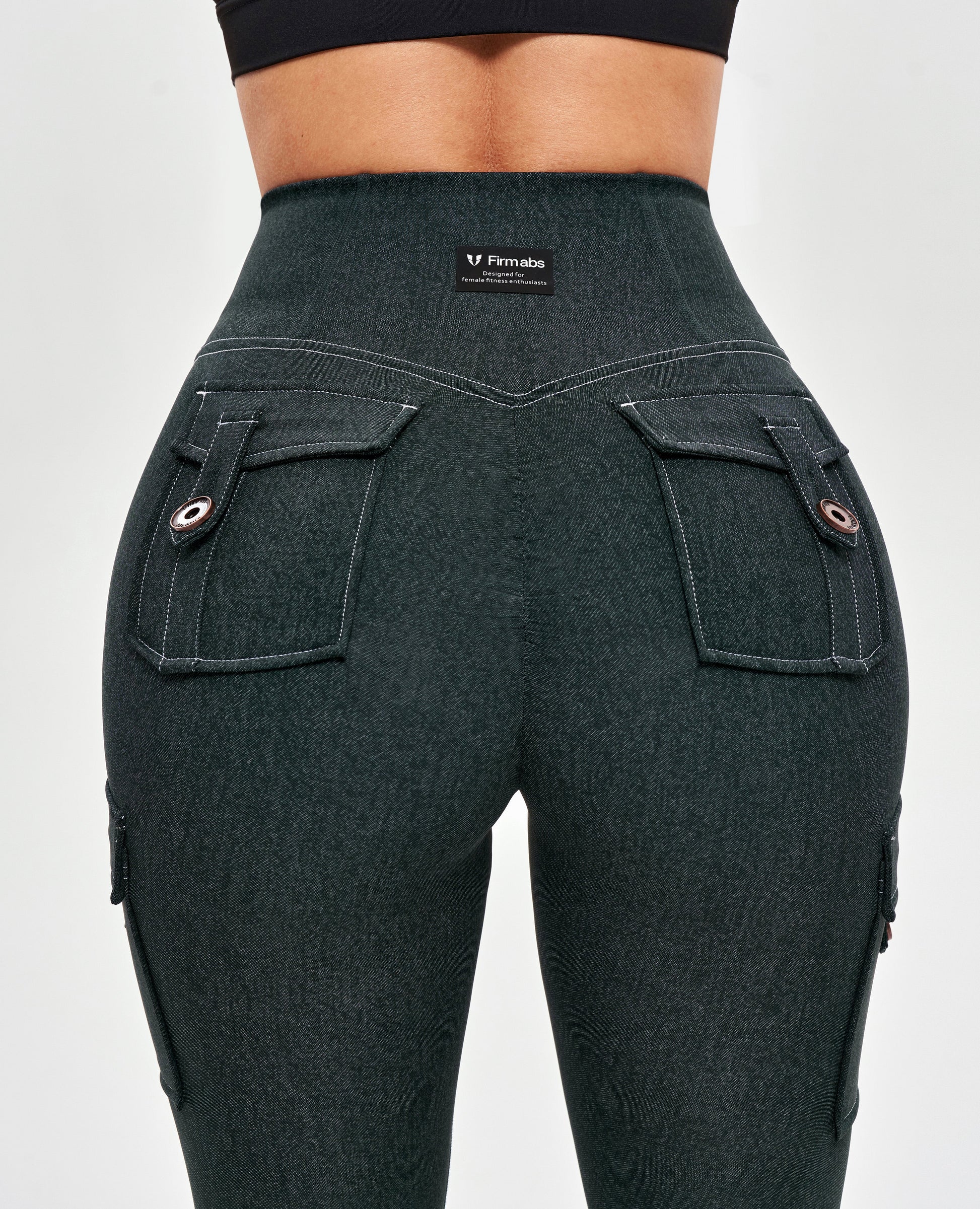 High Waisted Cargo Leggings - Denim Green