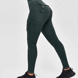 High Waisted Cargo Leggings - Denim Green