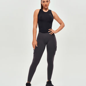 High Waisted Cargo Leggings - Graphite Gray