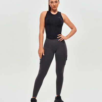 High Waisted Cargo Leggings - Graphite Gray