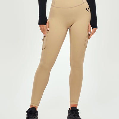 High Waisted Cargo Leggings - Khaki Yellow