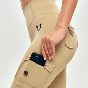 High Waisted Cargo Leggings - Khaki Yellow