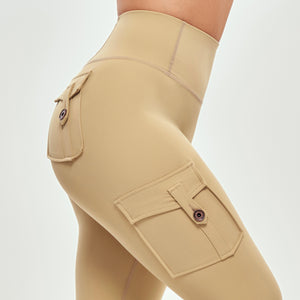 High Waisted Cargo Leggings - Khaki Yellow