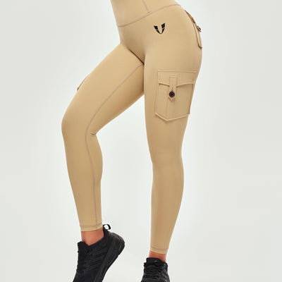 High Waisted Cargo Leggings - Khaki Yellow