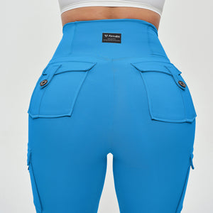 High Waisted Cargo Leggings - Light Blue