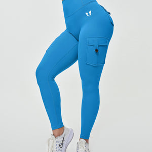 High Waisted Cargo Leggings - Light Blue