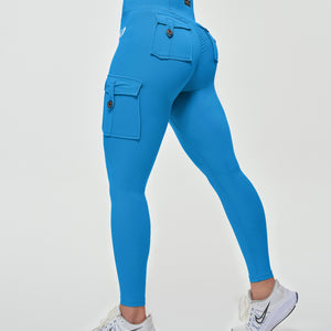 High Waisted Cargo Leggings - Light Blue