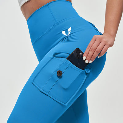 High Waisted Cargo Leggings - Light Blue