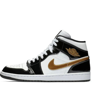 JORDAN 1 MID PATENT BLACK WHITE GOLD