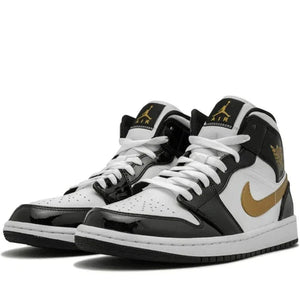 JORDAN 1 MID PATENT BLACK WHITE GOLD