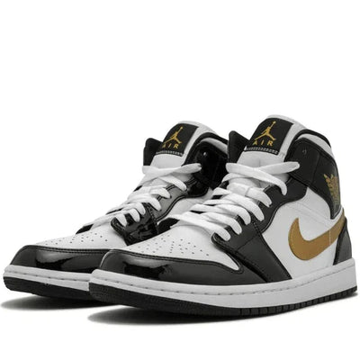 JORDAN 1 MID PATENT BLACK WHITE GOLD