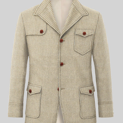 Highlander Heavy Beige Houndstooth Hunter Style Tweed Jacket