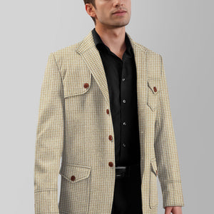 Highlander Heavy Beige Houndstooth Hunter Style Tweed Jacket