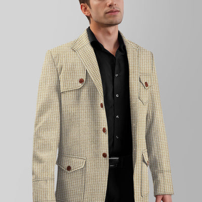 Highlander Heavy Beige Houndstooth Hunter Style Tweed Jacket
