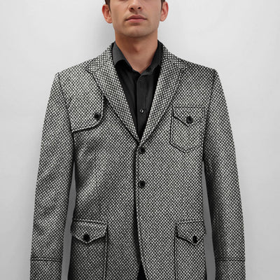 Highlander Heavy Honeycomb Gray Hunter Style Tweed Jacket