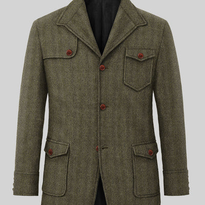 Highlander Olive Herringbone Hunter Style Tweed Jacket