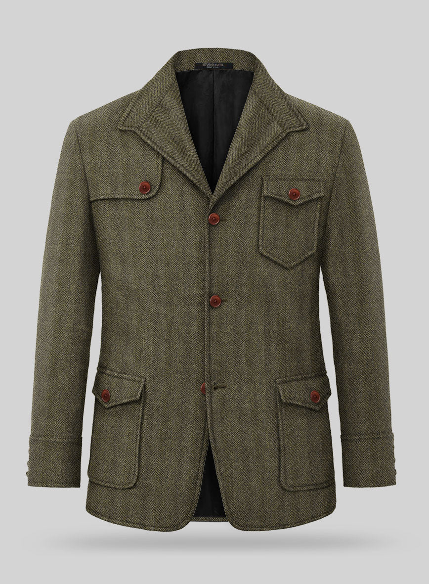 Highlander Olive Herringbone Hunter Style Tweed Jacket