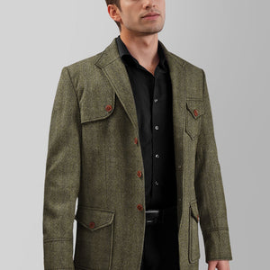 Highlander Olive Herringbone Hunter Style Tweed Jacket
