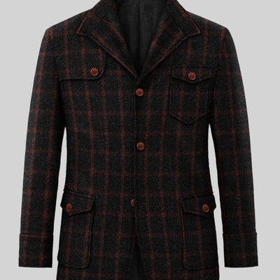 Highlander Heavy Black Check Hunter Style Tweed Jacket
