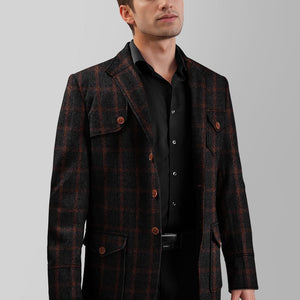 Highlander Heavy Black Check Hunter Style Tweed Jacket